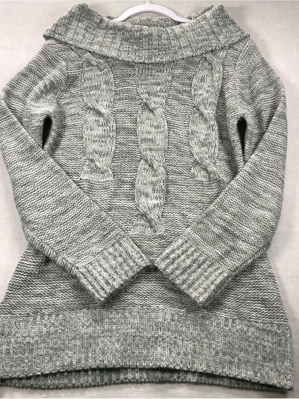 Carolyn Taylor Cable Knit Sweater M Women’s Gray Marled Cowl Neck